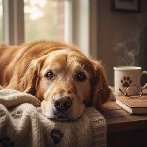 a senior dog resting, the image is for a blog called when is a dog considered a senior