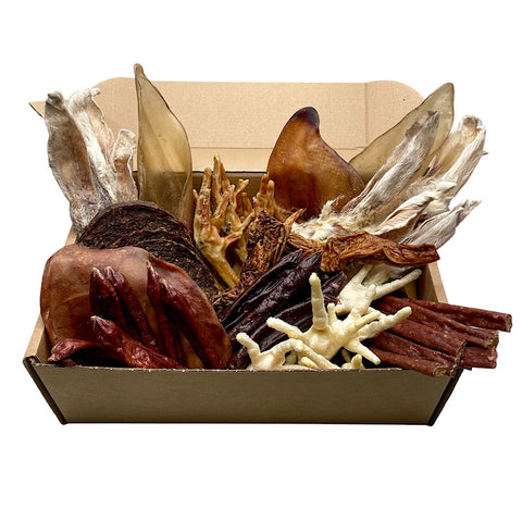 50 natural dog treat chews in a box