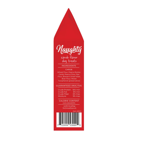 Red label with 'Naughty' branding on a white background