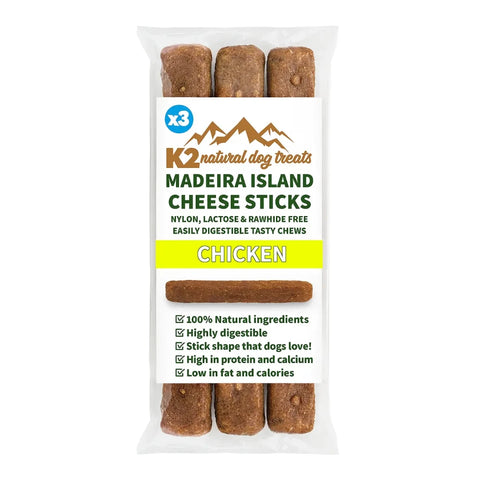 Natural dog chews made from casein protein, shown in stick form. Ideal for dogs of all sizes.
