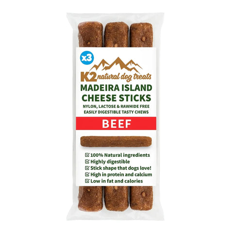 Beef flavour pack of K2 Cheese Sticks. High in protein, low in fat, made with 100% natural ingredients.