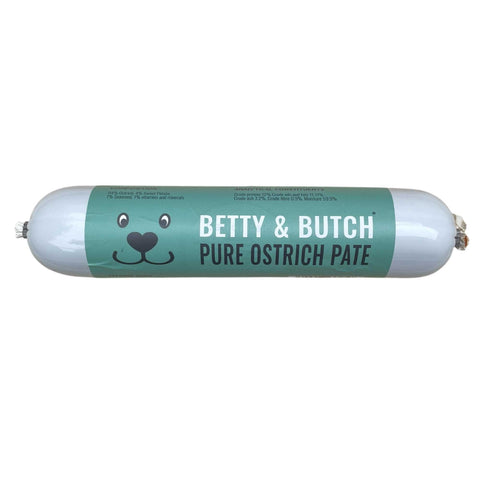 Tube of Betty & Butch Pure Ostrich Pate on a white background