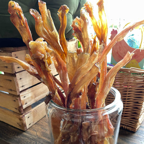 a jar of beef tendon dog chews in the Betty & Butch store