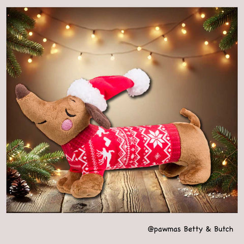 Festive Dachshund Dog Toy with Santa Hat and Sweater