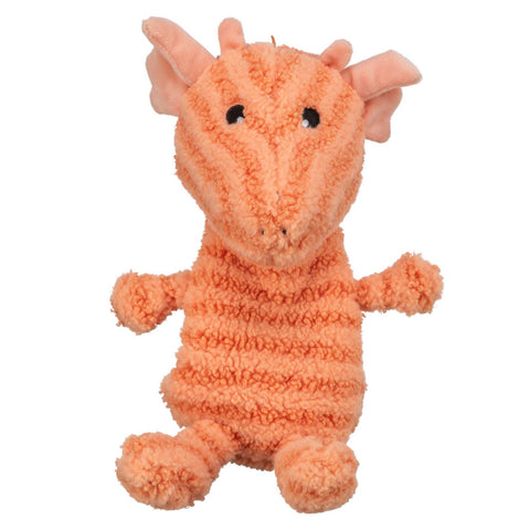 Plush dragon toy in orange on a white background