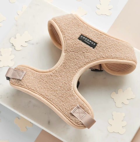 Beige pet harness with 'COCOPUP' label on a light background