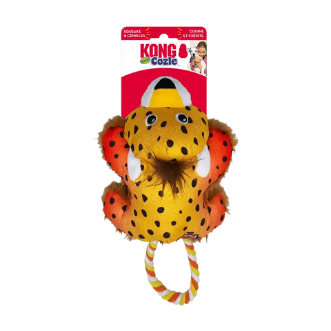 KONG Cozie Tuggz Cheetah | Dog And Puppy Plush Squeak Crinkle Toy